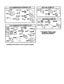 Fuel Pump/Carburetor Diagram and Parts List for 422700-422799 2107- 2281- 2500 Briggs and Stratton Engine